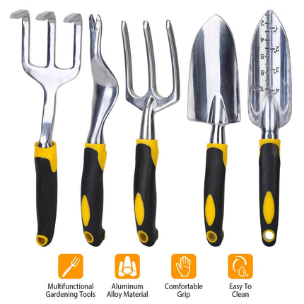 5-Pieces Set: Heavy Duty Garden Tool Set with Non-Slip Handle