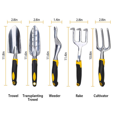 5-Pieces Set: Heavy Duty Garden Tool Set with Non-Slip Handle