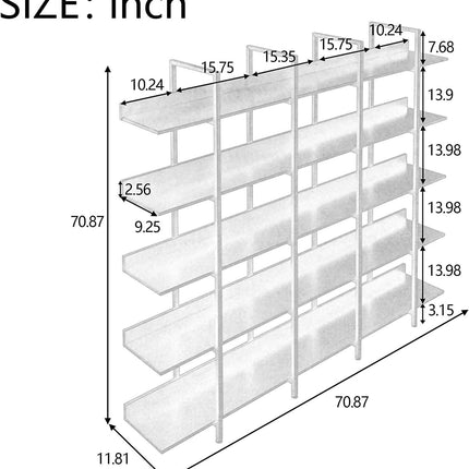 5-Tier Bookcase Tall Bookshelf, Storage Shelf with Metal Frame