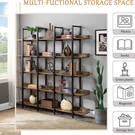 5-Tier Bookcase Tall Bookshelf, Storage Shelf with Metal Frame