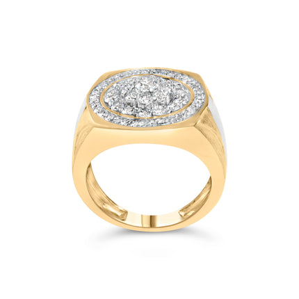 10K Yellow Gold 1 1/2 Cttw Diamond Cluster and Halo Signet Mens Ring (K-L Color, I1-I2 Clarity) - Size 10