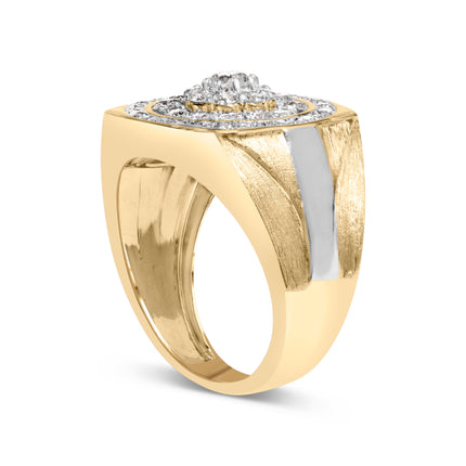 10K Yellow Gold 1 1/2 Cttw Diamond Cluster and Halo Signet Mens Ring (K-L Color, I1-I2 Clarity) - Size 10
