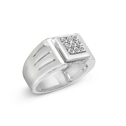 .925 Sterling Silver Diamond Accent Miracle-Set 9 Stone Ridged Band Gentlemen's Fashion Ring (I-J Color, I3 Clarity) - Size 10