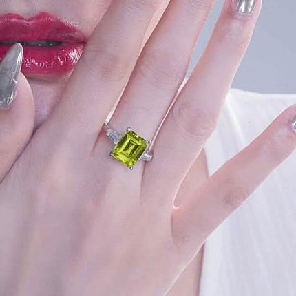 5.00 CTTW Peridot Gemstone Emerald Cut Ring