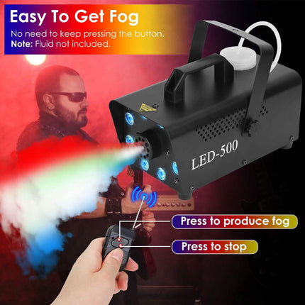 500W Fog Machine 2000CFM Colorful Smoke Machine with 8-Pieces LEDs 5 Lighting Effects 3-Level Brightness