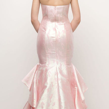 Cinderella Divine A5033 Strapless Jacquard Layered Mermaid Gown V-Neckline