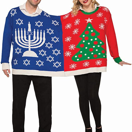 Ugly Christmas Sweater for two Chanukah Size X-Large