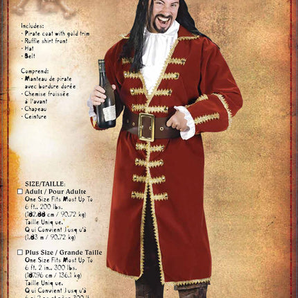 Captain Hook Black Heart Adult Plus Size Pirate Costume