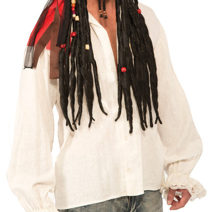 Pirate Dreads with Red Headscarf Adult Black Wig