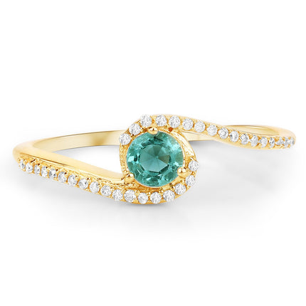 0.33 Carat Genuine Zambian Emerald and White Diamond 14K Yellow Gold Ring