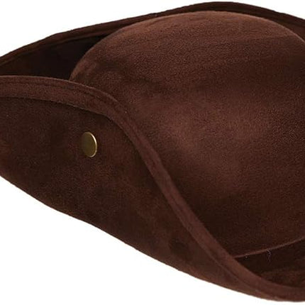 Adult Brown Colonial Tri-Corner Pirate Faux Suede Costume Hat
