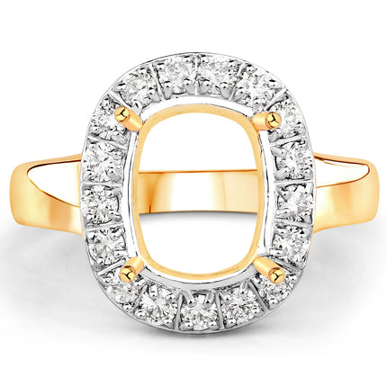 0.51 Carat Genuine White Diamond 14K Yellow Gold Semi Mount Ring - holds 10x8mm Cushion Gemstone