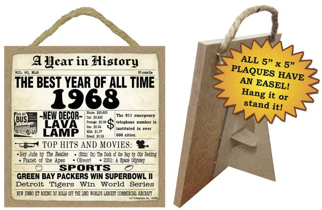 1968 A Year in History Plaques 5" x 5" wood plaque/sign