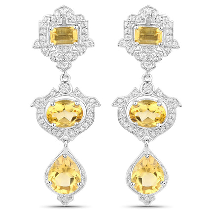 6.63 Carat Genuine Citrine and White Topaz .925 Sterling Silver Earrings