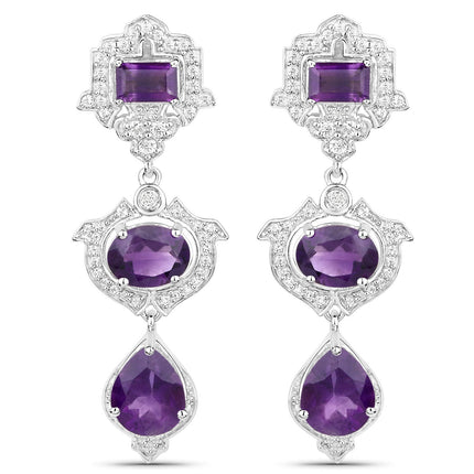 6.97 Carat Genuine Amethyst and White Topaz .925 Sterling Silver Earrings