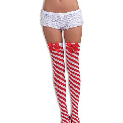 Candy Cane Red and White Striped Thigh High Stockings
