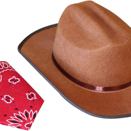 Jr Brown Cowboy Hat with Red Bandana Kids Child Hat