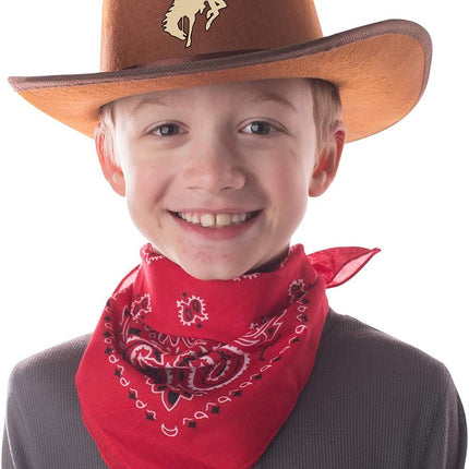 Jr Brown Cowboy Bronco Logo Hat with Red Bandana Kids Child Hat