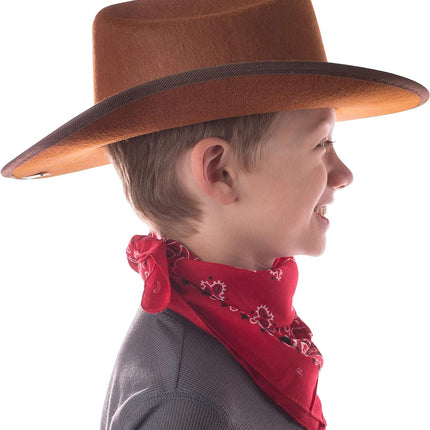 Jr Brown Cowboy Bronco Logo Hat with Red Bandana Kids Child Hat