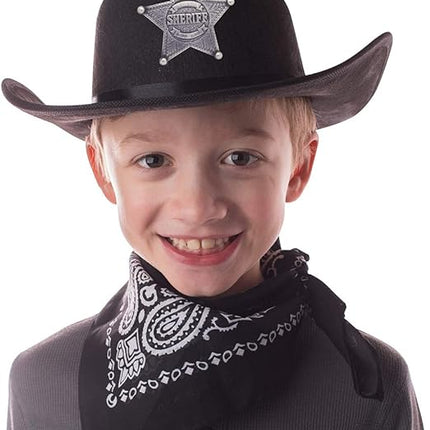 Jr Black Cowboy Hat with Bandana and Attached Badge Kids Child Hat