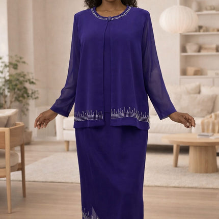 CLEARANCE - Hosanna Design 5505 Modest 3-Piece Tea Length Dress Set (Size 4XL)