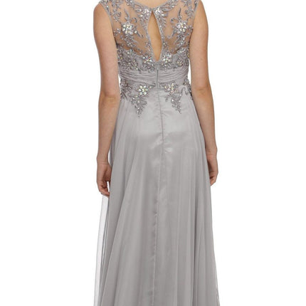 Juliet 552 Long Jewel Neckline Studded Bodice A-Line Gown