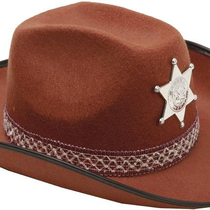 Brown Cowboy Hat with Silver Star Sheriff Badge