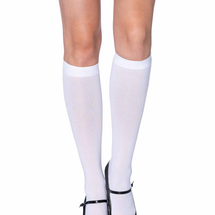 Nylon Opaque Knee Highs - White - O/S
