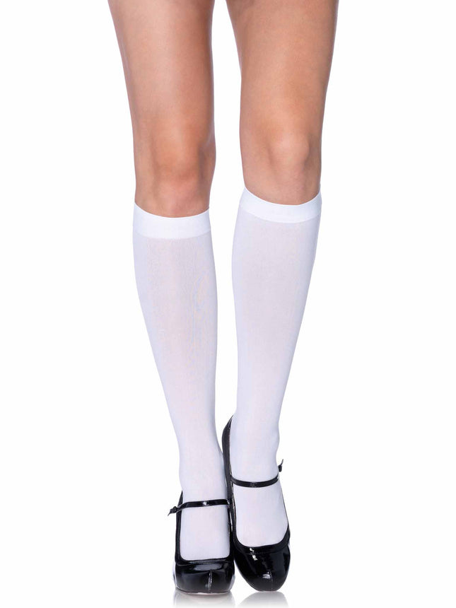 Nylon Opaque Knee Highs - White - O/S
