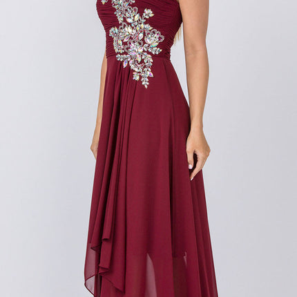 CLEARANCE - High Low Strapless A Line Ruched Bodice Prom Dress (Size 2XL)