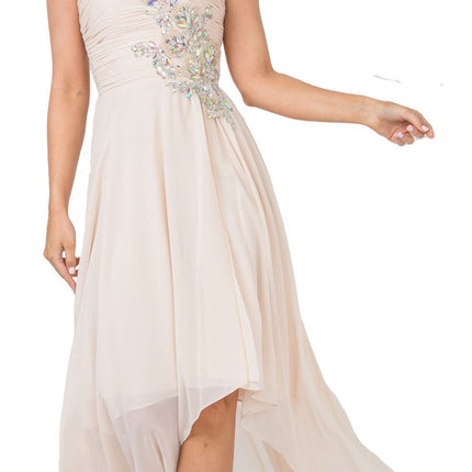 CLEARANCE - High Low Strapless A Line Ruched Bodice Prom Dress (Size 2XL)