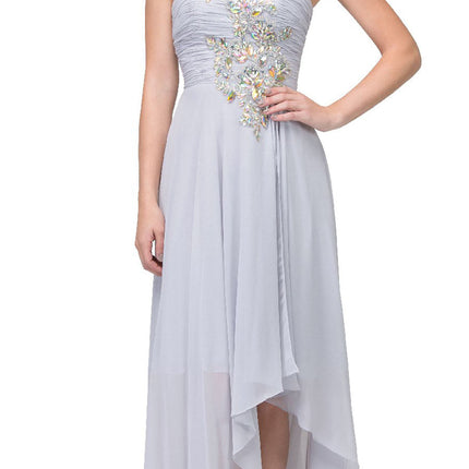 CLEARANCE - High Low Strapless A Line Ruched Bodice Prom Dress (Size 2XL)