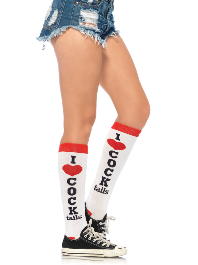 Cocktails Knee Socks - White/Red - O/S