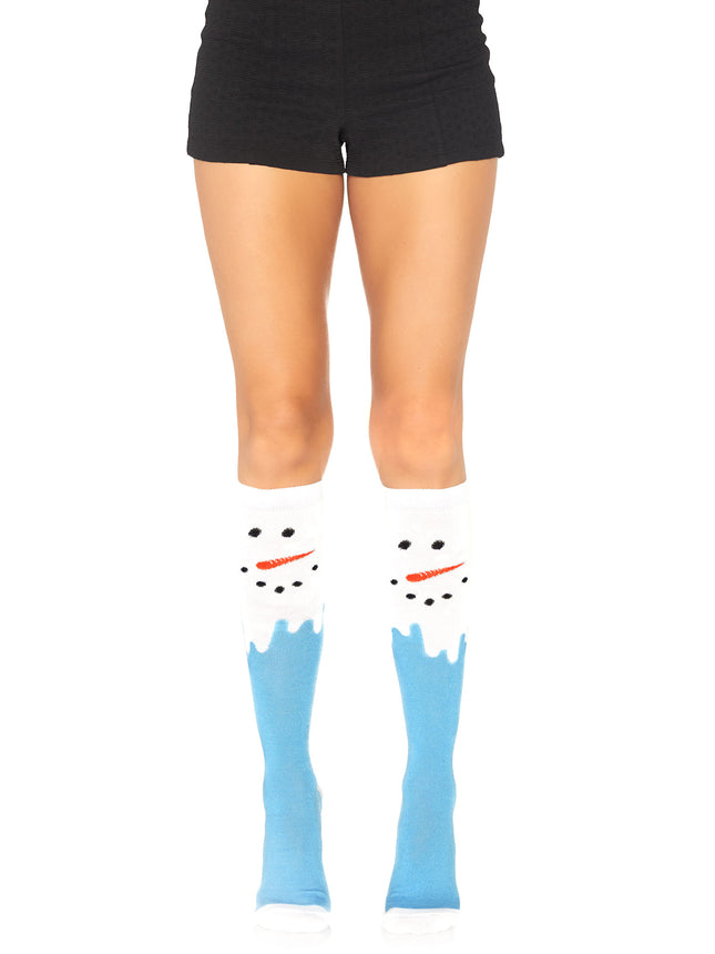 Snow Man Knee High Socks - Multicolor - O/S