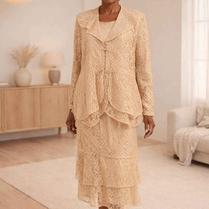 CLEARANCE - Hosanna 5616 Modest 3-Piece Set Ankle Length Lace Pink Dress (Size XL)