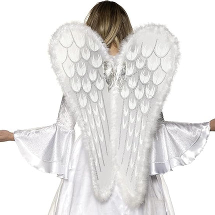34" Angel Fairy White Mesh Marabou Wings Christmas