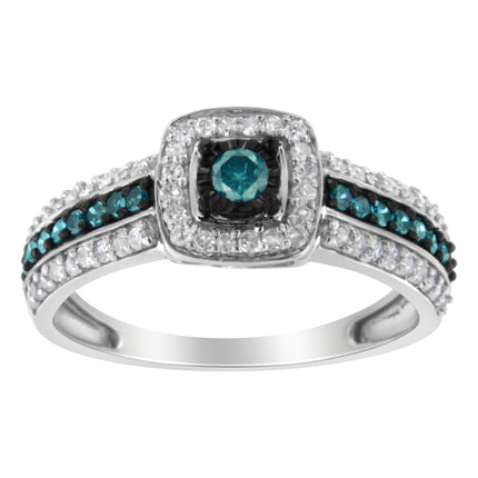 .925 Sterling Silver Treated Blue Miracle-Set Diamond Engagement Ring (1/2 Cttw, J-K Color, I1-I2 Clarity) - Size 6