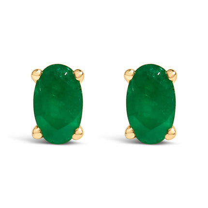 14K White Gold 5x3 MM Oval Green Emerald Solitaire Stud Earrings