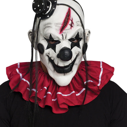Black and White Horror Clown Adult Mask with Hair