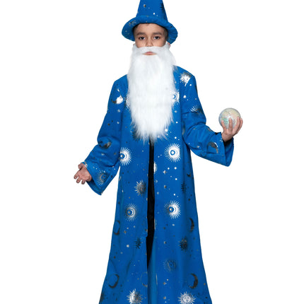 Wizard Robe Blue With Hat and Beard Costume