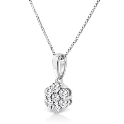 14KT White Gold 1/2 cttw Diamond Floral Cluster Pendant Necklace (HI, SI2-I1)