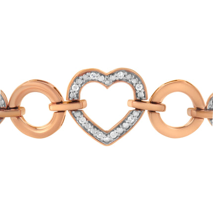 14K Rose Gold Plated .925 Sterling Silver Diamond Accent Circle and Heart Link Adjustable 6â€-10â€ Bolo Bracelet (I-J Color, I3 Clarity)