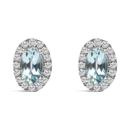 10K White Gold 5x3 MM Oval Purple Amethyst and Diamond Halo Stud Earrings (I-J Color, I1-I2 Clarity)