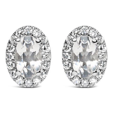 10K White Gold 5x3 MM Oval Purple Amethyst and Diamond Halo Stud Earrings (I-J Color, I1-I2 Clarity)