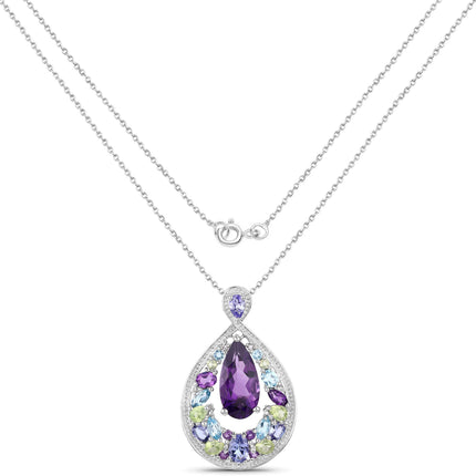 6.40 Carat Genuine Multi Stones .925 Sterling Silver Pendant