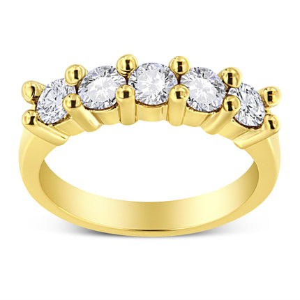 14K Yellow Gold Plated .925 Sterling Silver 1.0 Cttw Shared Prong-set Round Diamond 5 Stone Band Ring (J-K Color, I1-I2 Clarity) - Size 7