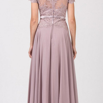 CLEARANCE - Eureka 5909 Lace Bodice A-Line Long Dress Short Sleeves (Size 3XL)