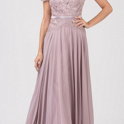 CLEARANCE - Eureka 5909 Lace Bodice A-Line Long Dress Short Sleeves (Size 3XL)