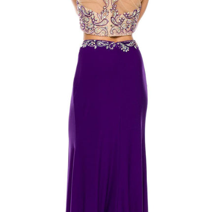 Juliet 595 Sexy Front Slit 2-Piece Dress Beads Illusion Neck