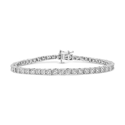 .925 Sterling Silver 1.0 Cttw Miracle-Set Diamond Round Faceted Bezel Tennis Bracelet (I-J Color, I3 Clarity) - 7"